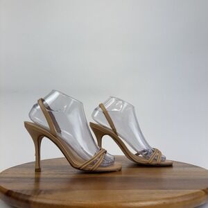 Womens Larroude Annie Nude‎ Leather Slingback Stiletto Heels Sandals Size 7.5 M